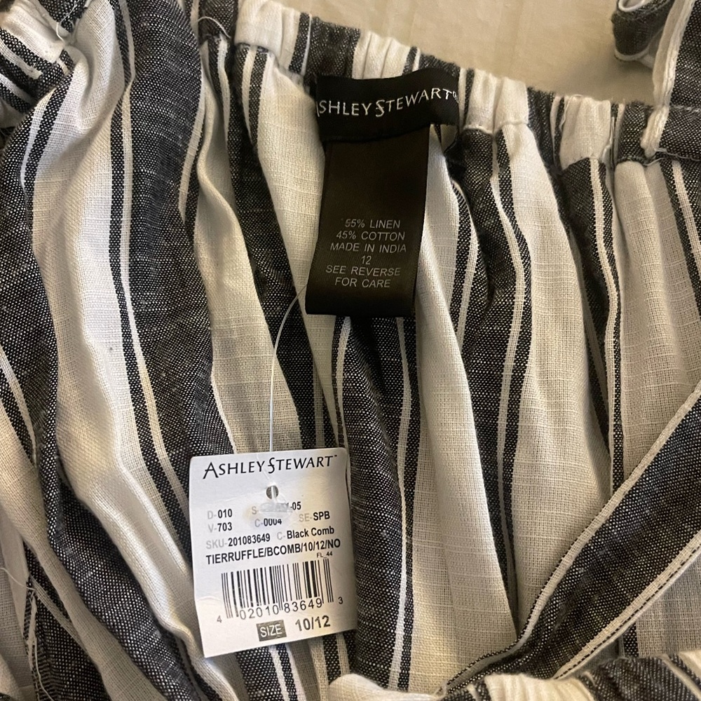 NWT Ashley Stewart Black White Striped Jumpsuit 10/12 $64.50 Cruise Linen Travel - Picture 6 of 7